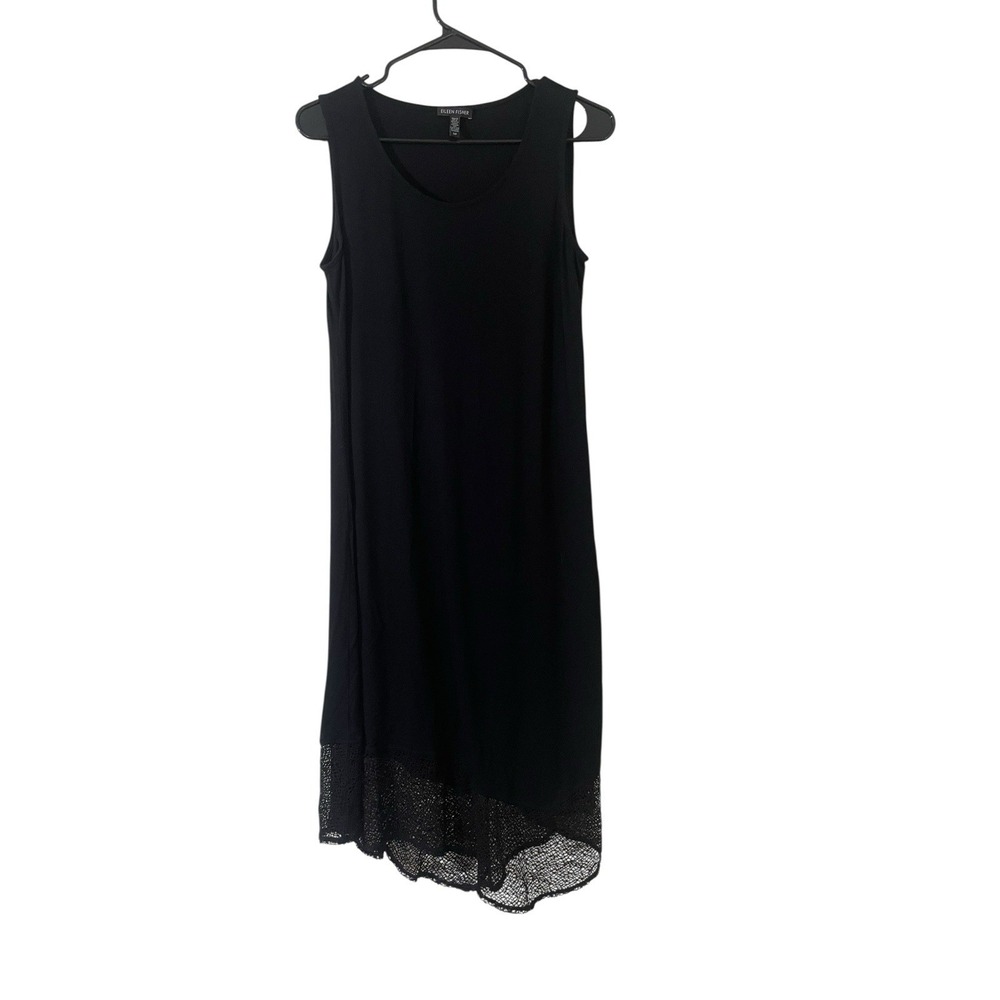 Eileen Fisher Small Petite Black Asymmetrical Lace Hem Maxi Dress‎ Whimsy